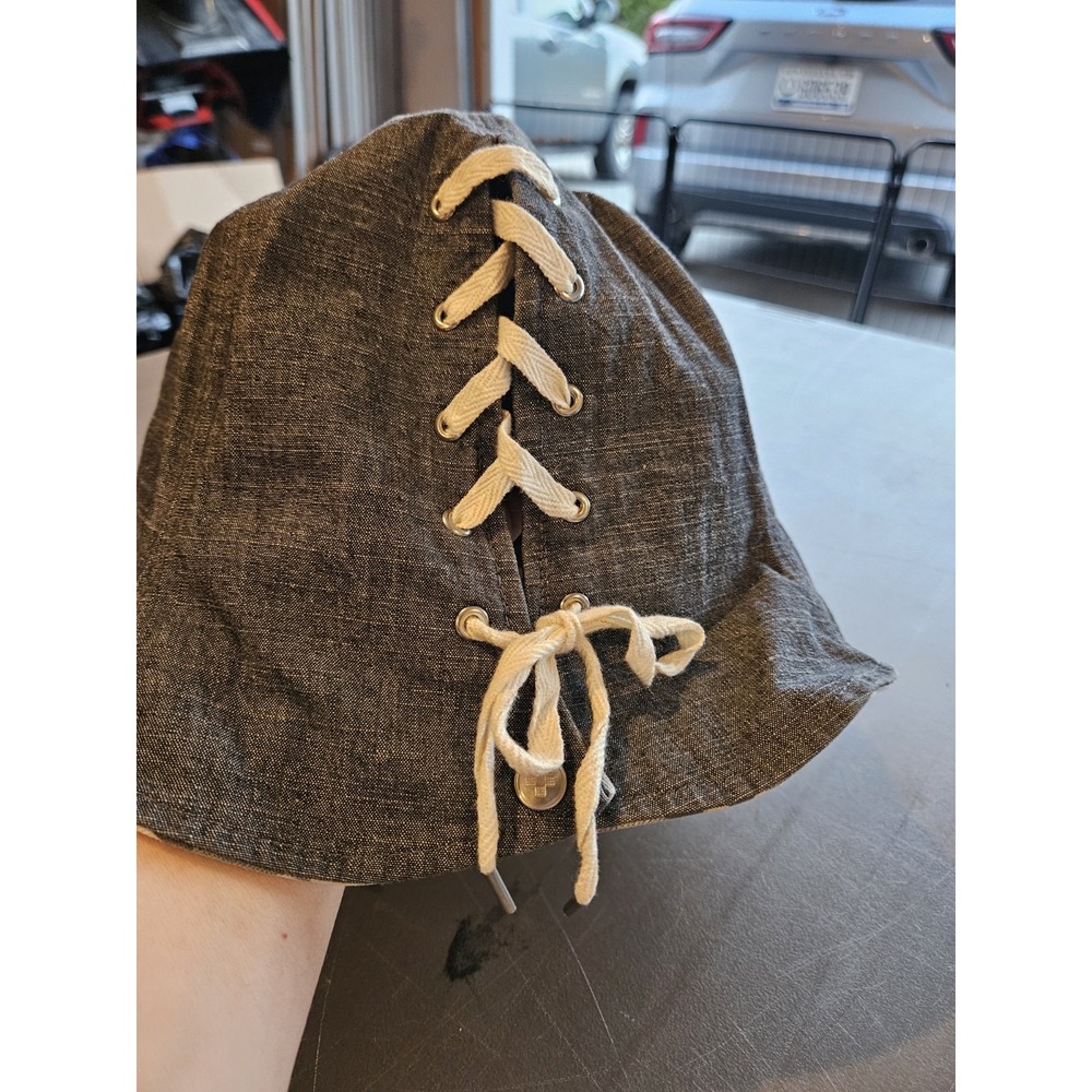 Korean Lace Up Bucket Hat 58cm Black Camo Reversible 100% Cotton Made Korea